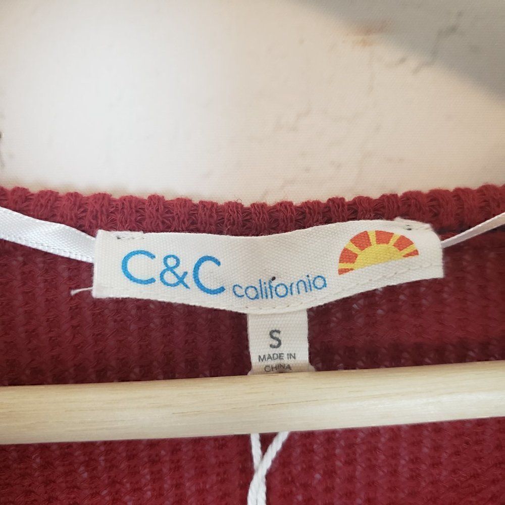 C&C California Top Size S Red Tie Front New Long Sleeve Waffle Knit Womens - Picture 5 of 8